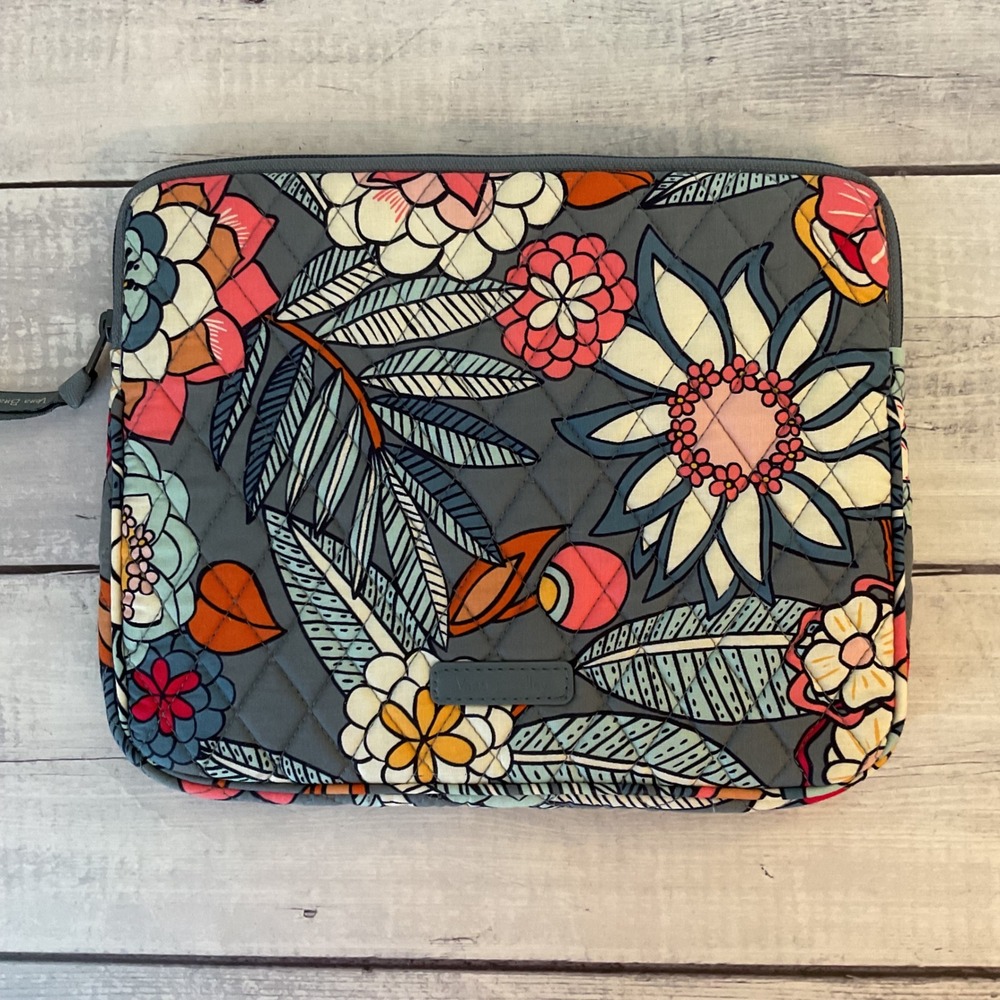 Vera Bradley Tropical Evening Quilted Padded Tablet Case Sleeve Gray Floral